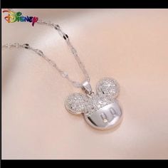 New! Disney Officially Authorized, And Mickey & Minnie Mouse Silver Color Glitter Pendant Necklace, Luxurious Titanium Steel Vintage And Vacation Style Elegant For Party And Daily Wear. Pendant Approx. Measures: 1.5”W X 1”H, Chain 18”L. Material: Stainless Steel And Cubic Zirconia. Layered Beaded Necklaces, Velvet Necklace, Pearl Strands Necklace, Cz Necklace, Silver Jewelry Fashion, Cabochon Pendant, Mickey Minnie Mouse, Vacation Style, Mickey Minnie