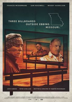 the movie poster for three billboards outside ebbingh, misssourii