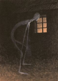 a drawing of a man standing in front of a window with his arms extended and legs bent