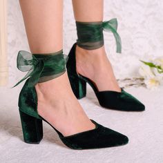 Complete your elegant bridal look with these handmade "SOPHIA" dark green velvet block heel wedding shoes. Perfect for a stylish and sophisticated bride. *   Heel height: 6cm/2.36inches & 8cm/3.15inches (pictured) *   Fit : Normal *   Exterior: Velvet *   Interior: Genuine Leather  *   Handmade in Greece *   Made to order *  Color Available: Dark green, Sage green, Black, Burgundy, Dark Blue, Light Blue, Royal Blue, Dark Purple, Brown, Burnt Orange, Beige, Mustard, Hot Pink * Included: Velvet st Wedding Shoes Green, Dark Green Wedding, Velvet Block Heels, Shoes Green, Velvet Heels, Wedding Shoes Heels, Bow Ribbon, Womens Wedding Shoes, Green Wedding Shoes