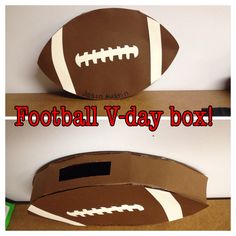 two cardboard boxes with footballs on them and the words football v - day box