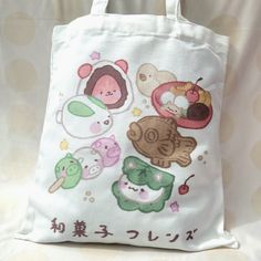 a white bag with various cartoon characters on it