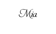 the word mia written in cursive writing on a white background