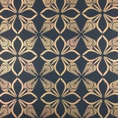 an art deco wallpaper pattern in gold and black on a dark blue background photo by person