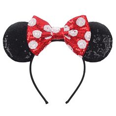 PRICES MAY VARY. 【Impressed design & Nice details】The mouse ear headbands features fancy and glittering designs derive from popular elements from cartoon movies.They are handmade with decent details. The amazing glittering and sparkly finish make them look super lovely. The mouse ears headbands are suitable for women, girls, adults, kids. 【Lightweight & Fit well with your head】The classic black red mouse ear headbands are lightweight and fit properly with your head. The band is neither too tight Costume Party Decorations, Minnie Ears Headband, Princess Decorations, Bow Hairband, Disney Embroidery, Mickey Y Minnie, Glitter Party, Mouse Ears Headband, Sequin Bow