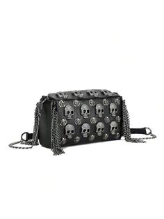 Introducing our Sleek and Stylish Gothic Skull Head Crossbody Bag for Women. Made with high-quality materials, this bag is perfect for the modern woman looking for a touch of gothic style. With its unique skull head design, this crossbody bag will add a bold and edgy statement to any outfit. Stay fashionable and organized with this must-have accessory. Color : Black Magnetic : Yes Type : Square Bag Bag Size : Mini Pattern Type : Plain Closure Type : Magnet Material : Pu Gothic Shoulder Bag For Daily Use, Casual Black Bags With Skull Print, Rectangular Shoulder Bag With Skull Print For Daily Use, Skull Print Shoulder Bag, Gothic Skull-shaped Bag With Skull Print, Woven Handbags, Transparent Bag, Skull Head, Wicker Bags