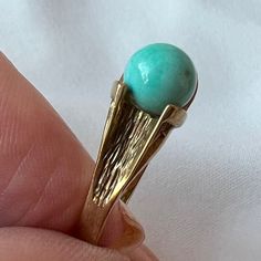 Beautiful Vintage Yellow Gold Ring With A Turquoise Ball , Round Stone. The Ring Is Stamped "Wibra" And 333 For 8k Gold. Size 6.5 On Ring Mandrel And Weights 2.9 Grams. I Am Unsure If The Turquoise Stone Genuine Or Synthetic. The Ring Is Very Elegant , Feminine Looking. Ring Mandrel, Vintage European, Elegant Feminine, European Vintage, Yellow Gold Ring, Vintage Yellow, Turquoise Stone, Womens Jewelry Rings, Yellow Gold Rings