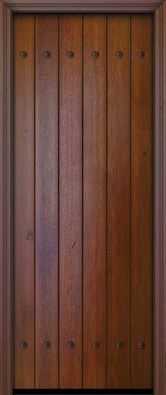 an open wooden door with no glass on the front and side panels, in dark wood