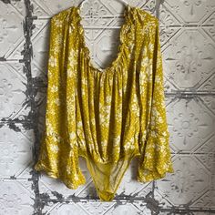 Reposhing This Item I Purchased From @Haleyjean01. Loved It, But Ready To Rotate For Something New. Questions? Leave A Comment Below! Bell Sleeve Bodysuit, Boho Color, People Shopping, Colorful Boho, Gold Yellow, Bell Sleeve, Free People Tops, Something New, Bell Sleeves