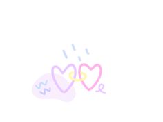 two hearts with the word love written on them in pink, blue and yellow colors