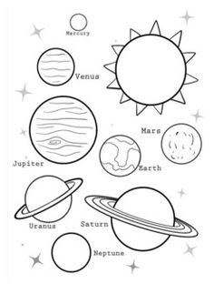 solar system worksheet for kids to learn how to draw planets and their names