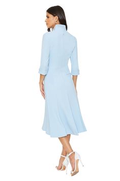 Our Kensington sheath offers a chic and relaxed fit. Cut from our Double Face Viscose Blend, this dress features a soft v-neckline, stand up collar, fitted bodice and full trumpet skirt. Dress falls 45 1/2Ó from shoulder. Fully lined with center back invisible zipper. Dress: 62% Polyamide, 33% Viscose, 5% Elastane. Lining: 95% Polyamide, 5% Elastane. Dry Clean with Care. Made in USA of Imported Materials. Stand Up Collar Dress, Alt Bride, Beautiful Wardrobe, Trumpet Skirt, Zipper Dress, Black Halo, Stand Up Collar, Evening Cocktail, Lilac Dress