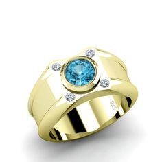 Wide Band Retro Ring with 4 Diamonds and Topaz 18k Yellow Gold-Plated Sterling Silver Men's Jewelry http://www.jewelsformen.com/products/wide-band-retro-ring-with-4-diamonds-and-topaz-18k-yellow-gold-plated-sterling-silver-mens-jewelry Engagement Ring Blue Stone, Wide Band Engagement Ring, Stone Rings For Men, Ring For Man, Men Cave, Blue Engagement Ring, Purple Amethyst Ring, Elegant Engagement Rings, Rings Collection