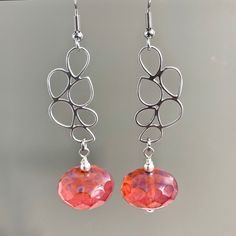 Woman Birthday, Gift Friend, Gift For Woman, Wife Gift, Earrings Long, Pink Earrings, Peachy Pink, Beaded Dangles, Glass Earrings