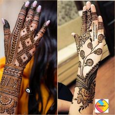 two pictures of henna designs on hands