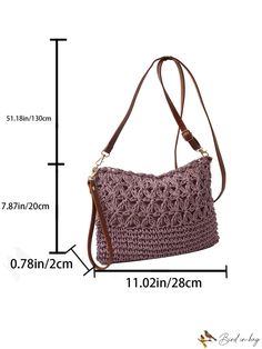 BirdinBag - Hollow Out Clutch for Vacation: Medium-sized Straw Bag for Fashionable Travel Straw Clutch, Envelope Bag, Purple Pattern, Word Wrap, White Space, Bag Bag, Travel Style, Color Purple, Straw Bag