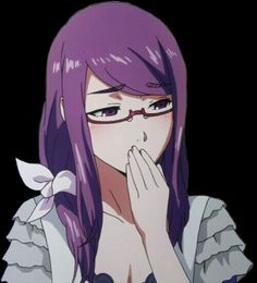 an anime character with purple hair and glasses