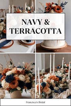 navy and terracotta wedding table setting