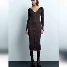 Ribbed Front Hook Closures Runs Small Zara Ribbed Midi Dress, Zara Midi Ribbed Dress, Fitted Ribbed Midi Dress By Zara, Zara Fitted Ribbed Midi Dress, Zara Midi Dress For Fall, Zara Long Sleeve Ribbed Dress, Zara Ribbed Midi Dress For Fall, Zara Ribbed Dresses For Fall, Zara Ribbed Midi Dress For Spring