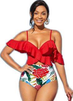 Red Stretch Tankini For Spring, Red Tankini For Spring Vacation, Red Tankini For Vacation In Spring, Red Stretch Tankini For Summer, Red Stretchy Summer Tankini, Red Ruffled Swimwear For Beach Season, Red Ruffled Bottoms For Summer, Red Ruffled Swimwear For Vacation, Red High-waist Tankini For Beach Season