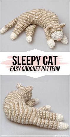 an easy crochet pattern for a sleeping cat that is made from yarn and knitted