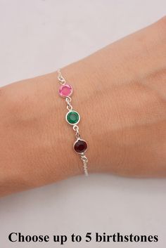 Mother's Birthstone Bracelet Grandmother by TheVioletGoat on Etsy Mothers Birthstone Bracelet, Xo Necklace, Mom Bracelet, Good Luck Necklace, Evil Eye Necklace Gold, Dainty Diamond Necklace, Moms Bracelet, Birthstone Colors, Birthstone Bracelet