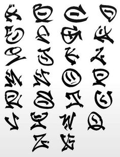 an image of graffiti alphabets written in different styles and sizes, all with arrows