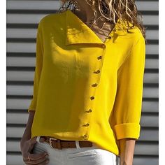 Season:Fall,Spring; Fabric:Cotton,Polyester; Sleeve Length:Long Sleeve; Look After Me:Machine wash; Gender:Women's; Style:Basic,Vintage,Business,Elegant; Elasticity:Inelastic; Tops Type:Shirt,Blouse; Occasion:Daily,Casual; Top Length:Regular Tops; Pattern:Plain; Design:Buttons; Neckline:V Neck; Bust:null; Length:null; Sleeve:null; Special selected products:Clearance; Fit US Size:null; Fit UK Size:null; Fit EU Size:null Shirt Blouse Designs, Basic Streetwear, Streetwear Tops, Graduation Outfit, Womens Long Sleeve Shirts, Women Shirts Blouse, Mongolia, Sierra Leone, Botswana