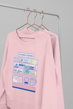 Pink Crew Sweatshirt With Screen Print, Pink Crew Neck Sweatshirt With Screen Print, Vending Machine, Sew-in Labels, Unisex Sweatshirt, Original Design, Crewneck Sweatshirt, Sweat Shirt, Original Designs