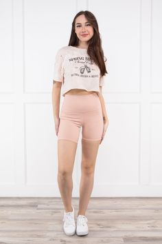 Go On Get Biker Shorts by Fiestar features a wide tummy tucking waistband. Fabric: 76% nylon, 24% spandex True To Size S 0-6 M 6-10 L 10-14 Measurements:Medium: 6.25" inseam / 11" rise Biker Shorts, Spandex, Fabric