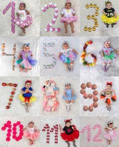 many different pictures of babies in costumes and numbers for birthdays or any special occasion