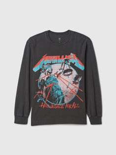 Soft cotton-blend graphic T-shirt.  Crewneck.  Long sleeves with banded cuffs.  Assorted graphic at front.  Fit: Classic.  A straight & easy fit.  Hits at the hip. Goonies Movie, The Goonies, Goonies, Mens Clothes, Gap Kids, Toddler Gifts, Boys T Shirts, Cotton T Shirt, Metallica