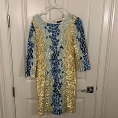 Never Worn 500$ Dress Knee-length Sequin Dress For Spring Formal, Knee-length Sequin Dress For Spring Formal Events, Spring Formal Knee-length Sequin Dress, Multicolor Long Sleeve Sequin Dress For Spring, Blue Mini Sequin Dress For Spring, Formal Mini Sequin Dress For Spring, Elegant Multicolor Sequin Dress For Spring, Blue Sequin Knee-length Dress, Fitted Blue Sequin Dress For Spring