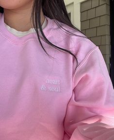 "*Everything is made to order, so please let me know if the size/colour you want is out of stock! A crewneck with a cute \"heart and soul\" embroidery. For the perfect oversized look, I would recommend sizing up one size than your regular. The crews are 50/50 cotton and polyester. They're the perfect mid-weight for a soft and comfy, all-year round sweatshirt. Made by a youth entrepreneur! All packaging is eco-friendly and 100% recycled." Trendy Oversized Sweatshirt With Embroidered Text, Cute Crew Neck Sweatshirt For Everyday, Cute Crew Neck Sweatshirt With Heart Graphic, Cute Sweatshirt With Heart Graphic And Crew Neck, Cute Crew Neck Sweatshirt With Embroidered Text, Oversized Sweatshirt With Embroidered Text, Trendy Oversized Embroidered Sweatshirt, Pink Heart Graphic Crew Neck Sweatshirt, Trendy Pink Sweatshirt With Embroidered Graphics