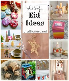 a collage of different crafts and decorations with words that read, lots of eid ideas craftionary net