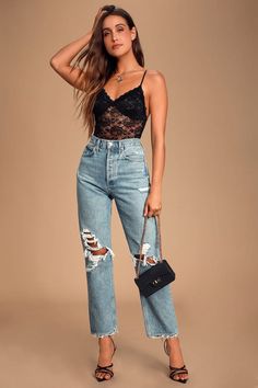 Black Body Suit Outfit Jeans Fall, Lace Body Suits, 21st Birthday Outfits Mid Size, Black Lace Body Suit Outfit, Mesh Bodysuit Outfit Jeans, Body Lace Outfit, Edgy Going Out Outfits Night Chic, Black Sheer Bodysuit Outfit, Girls Night Out Outfit Ideas Club