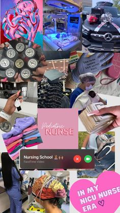 the collage shows many different items in pink and blue