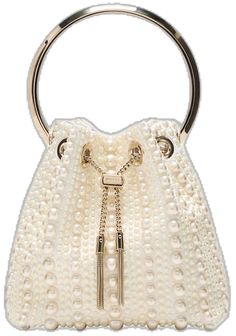 Chic Bucket Bag With Pearl Handle, Bucket Bag With Pearl Handle, White Bucket Bag For Evening, Elegant Bucket Bag For Events, Elegant Party Bucket Bags, Elegant Gold Bucket Bag For Evening, Elegant White Evening Bucket Bag, Elegant Bucket Evening Bag, Elegant Wedding Bucket Bag