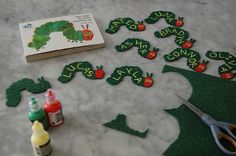 the very hungry caterpillars are cut out and ready to be made into crafts