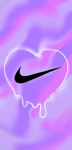 a purple heart with a black nike logo in the middle and pink swirls around it