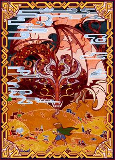 an image of a dragon on the cover of a book, with other things in it