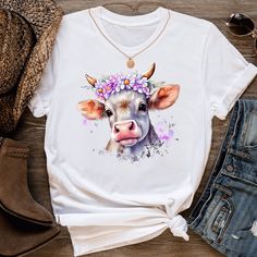 This cow design is too cute to pass up!  This classic unisex jersey short sleeve tee: ❤100% Airlume combed and ringspun cotton (fiber content may vary for different colors) ❤Light fabric (4.2 oz/yd² (142 g/m ❤Retail fit ❤Tear away label ❤Runs true to size (see images for size chart) Summer Crew Neck Sublimation T-shirt With Funny Print, White Cotton Sublimation T-shirt With Funny Print, White Crew Neck Sublimation T-shirt For Summer, White Sublimation Crew Neck T-shirt For Summer, White Graphic Tee With Sublimation Design For Summer, Casual Graphic Print Sublimation Design For Spring, Casual Sublimation Design With Graphic Print For Spring, Casual Sublimation Graphic Print Design For Spring, Summer Graphic Tee With Sublimation Design