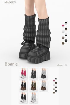 the footwear is designed to look like they are wearing high heels and socks with different colors