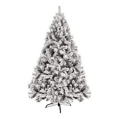 a black and white photo of a christmas tree with snow on the top, in front of a white background