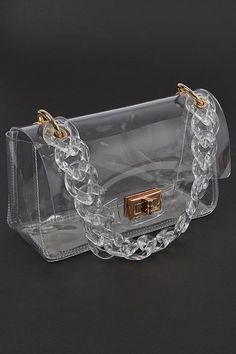 shoulder chain included turn lock closure acrylic chain stadium approved size: 8.25" width, 2.75" depth, 5" height Transparent Purse, Clear Clutch, Hats Fashion, Cross Chain, Best Handbags, Convertible Bags, Fashion Belts, Women's Hats, Shoulder Chain