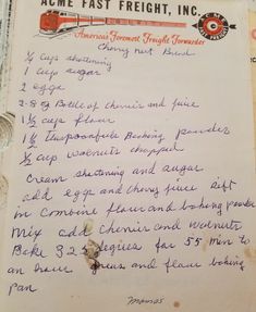 an old recipe book with writing on the page and some other things to write in it