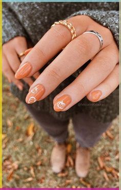 Easy Simple Fall Nails, Fall Time Nails, Kutek Disney, Orange Nail, September Nails