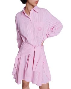 Maje Riavita Striped Draped Shirtdress Women - Bloomingdale's Feminine Long Sleeve Shirt Dress For Daywear, Shirtdress, Sewing Projects, Pick Up, In Store, Buy Online, Stripes, Sewing, Free Shipping