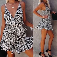 Our Well Behaved Black & White Leopard Print Babydoll Dress Is Made To Be Worn With Your New Espadrille Sandals! This Fun Animal Print Dress Has An Adjustable Straps Sitting On Top Of An Elasticized Empire Waist And A Flirty Ruffle Hem Skirt. Finished With A Self Tiebelt . Cute Black Dress For Vacation, Cute Black Mini Dress For Beach, Cute Black Mini Dress For The Beach, Cute Black Dress For Brunch, Cute White Sundress For Parties, Green Short Sleeve Dress, 70s Fashion Dresses, Burgundy Velvet Dress, Cream Mini Dress