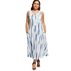 Plus Size Tie-Dyed Sleeveless Maxi Dress - White - 3H33653813 - Original Design-Women's Clothing  #OriginalDesignWomensClothing #Original #DesignWomen's #Clothing Sheath Dress With Sleeves, Plus Size Sheath Dress, Plus Size Christmas Dresses, Dresses For Apple Shape, Plus Size Summer Fashion, Evening Dresses Uk, Plus Size Black Dresses, Plus Size Summer Dresses, Dress With Sleeves